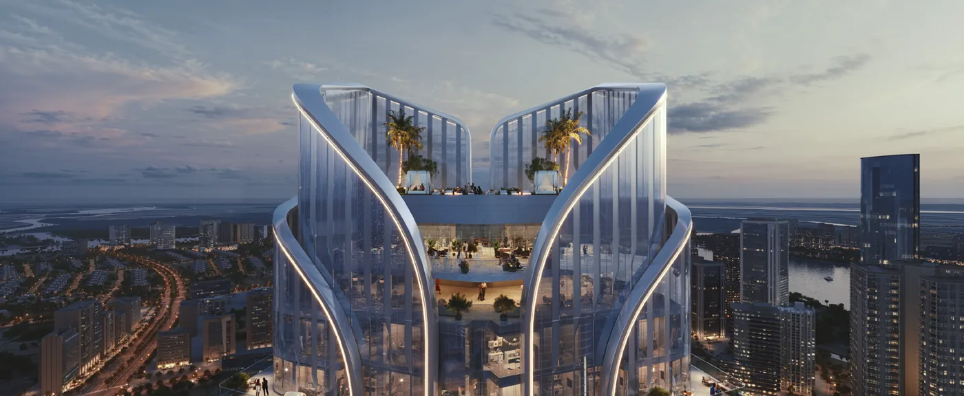 Joud Residence — קומת הגג והבריכה בשעת בין ערביים